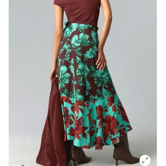 NWT Anthropologie Maeve Ruffle Wrap High Low Maxi Skirt in Turquoise - Picture 4 of 7